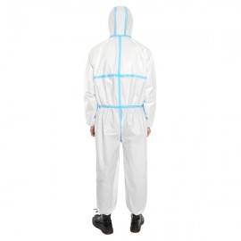[US-W]One-piece Disposable Elastic Wrist and Hood Coverall Protective Garment White & Blue XL
