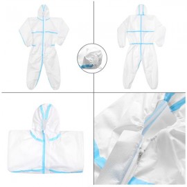 [US-W]One-piece Disposable Elastic Wrist and Hood Coverall Protective Garment White & Blue XL