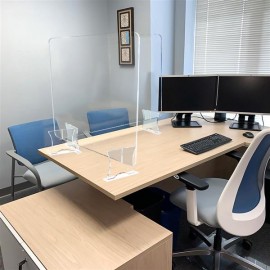Leadzm Acrylic Removable Sneeze Guard, Clear Freestanding Protective Shield, Barrier Against Virus Spread Board, Desk Divider (60" x 23.6" x0.24")