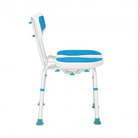 Aluminum Alloy Lifting Hollow Bath Chair 6-Speed / PE Stool / Rubber Foot Cushion / With Backrest Blue And White