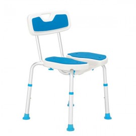 Aluminum Alloy Lifting Hollow Bath Chair 6-Speed / PE Stool / Rubber Foot Cushion / With Backrest Blue And White