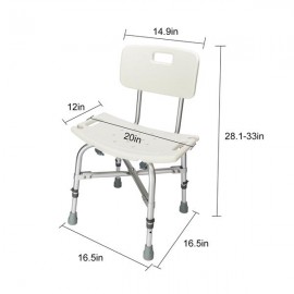 Heavy-duty Aluminum Alloy Elderly Bath Chair with Backrest White