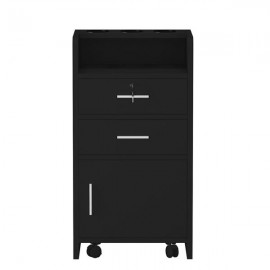 Salon Wood Rolling Drawer Cabinet Trolley Spa 3-layer Cabinet Equipment with A Lock Black