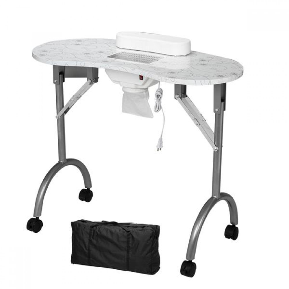 [US-W]Portable MDF Manicure Table Spa Beauty Salon Equipment Desk with Dust Collector & Cushion & Fan White
