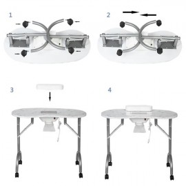 [US-W]Portable MDF Manicure Table Spa Beauty Salon Equipment Desk with Dust Collector & Cushion & Fan White