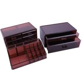 [US-W]3Pcs / Set Plastic Cosmetics Storage Rack 6 Small & 2 Large Drawers Clear Brown