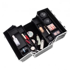 [US-W]13.5" Makeup Train Case Professional Cosmetic Box with Adjustable Dividers 4 Trays and 2 Locks Black